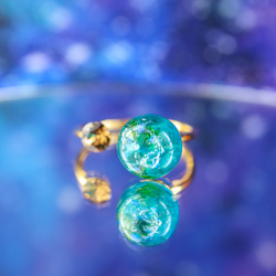 地球 》宝石惑星のフォークリング 天然石 ネオンブルーアパタイト