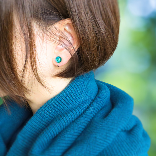 地球 》宝石惑星のピアス イヤリング 天然石 ブルーアパタイト クロム