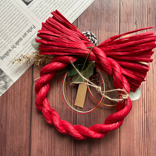No.195 木の実のナチュラルしめ縄リース2025 ハンドメイドお正月飾り