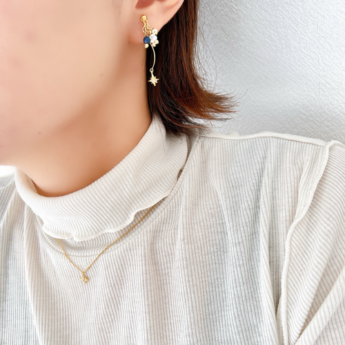 【1141】銀の星ピアス／イヤリング 月・星ピアス－つき・ほしピアス silver925 福岡オリジナル