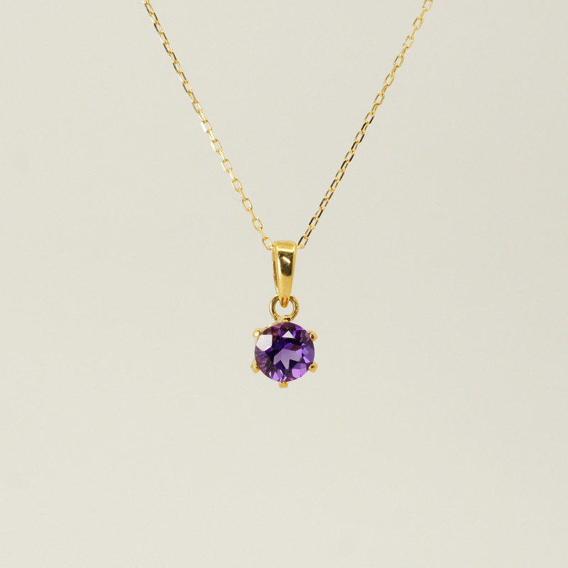 K18YG　アメシストペンダント　ギフト　一粒ネックレス　パープル　シンプル