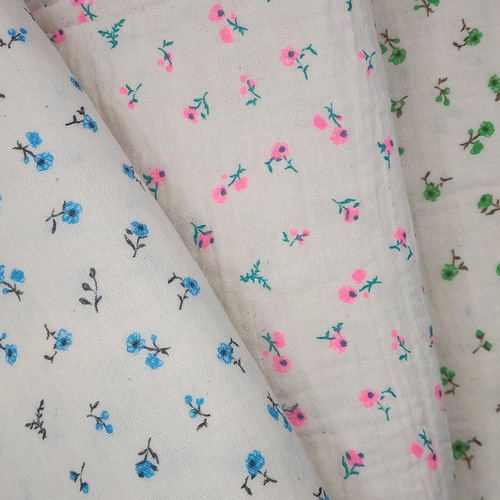 韓国製 大幅 花柄 花の枝 生地 コットン100％ ダブルガーゼ Gauze