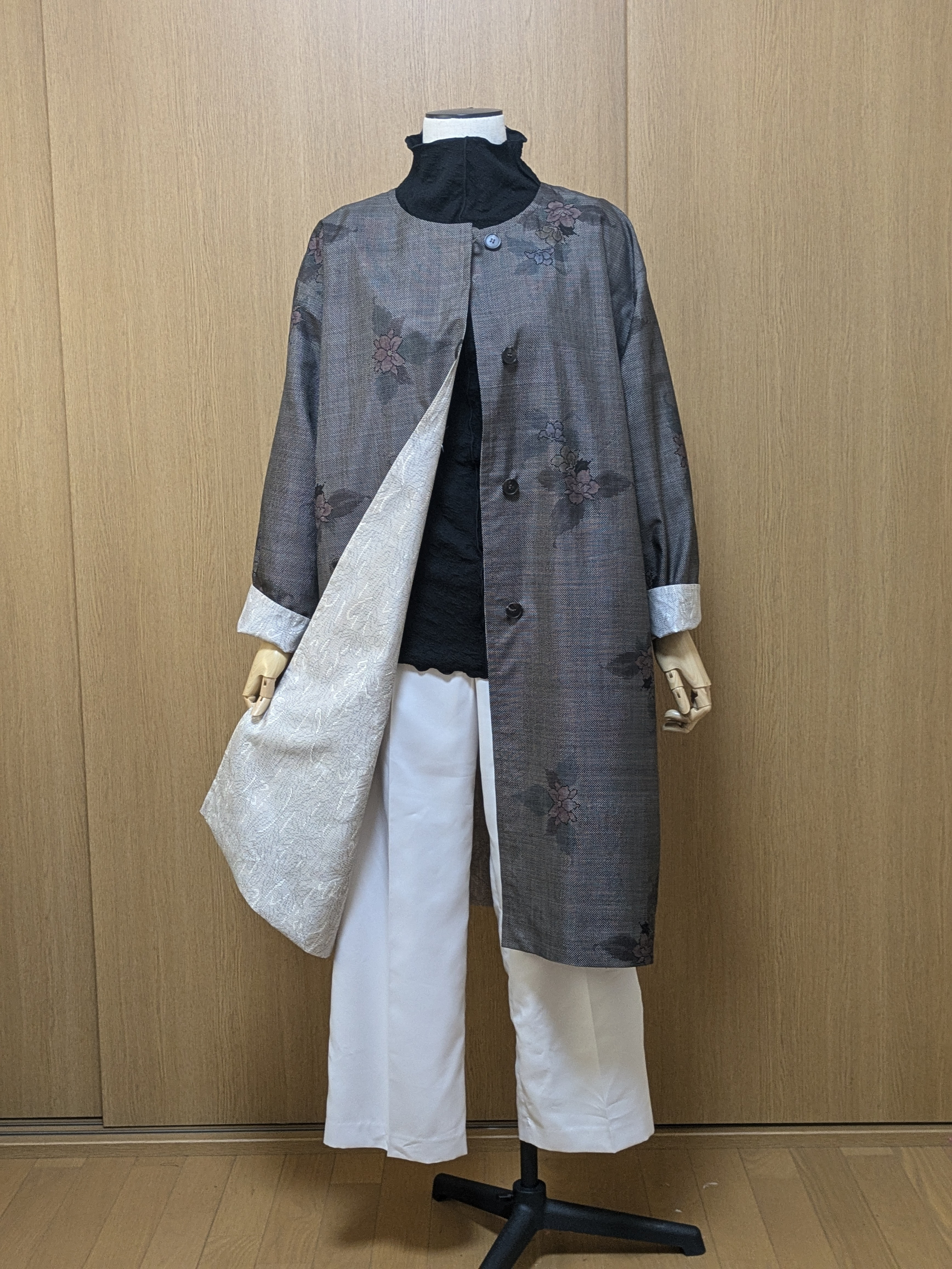 大島紬真綿入り　リバーシブルコート SOLD 着物リメイク リバーシブルコート 大島紬 FREE SIZE
