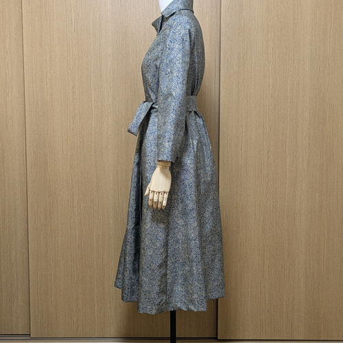 着物リメイク 大島紬 フレアー ワンピース ファスナー付 幾何学柄 L