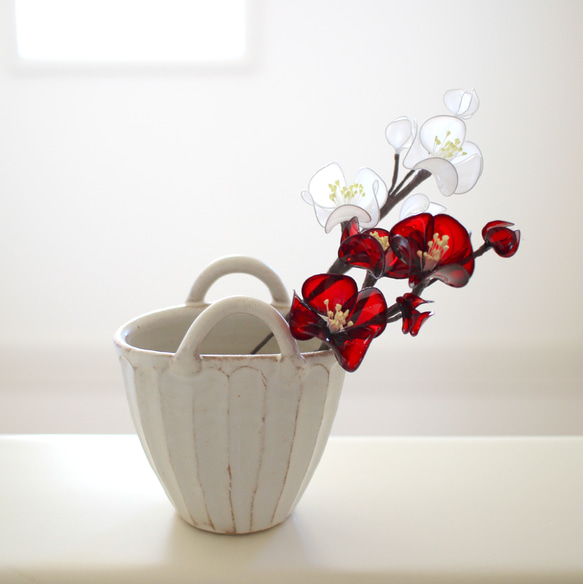 ミニサイズで飾りやすい♪紅白梅〈Dip Art〉 アートフラワー 透明創造