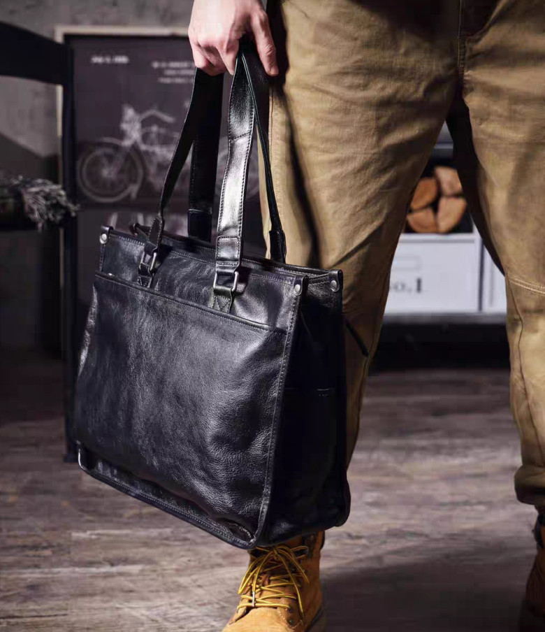 植鞣牛革ビジネスバッグ◆多くのポケット◆ブリーフケース◆牛革ショルダーバッグ