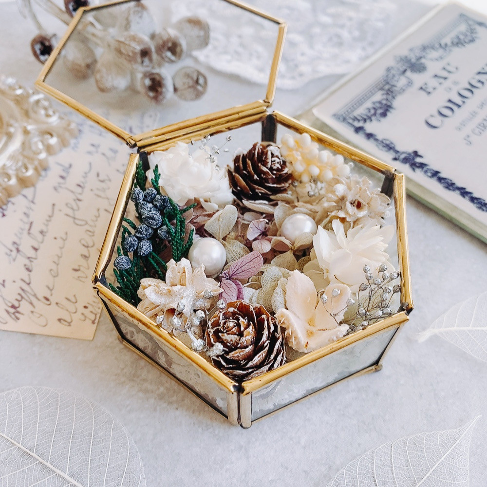 森のリングピロー  ガラスケース　冬　ブライダル