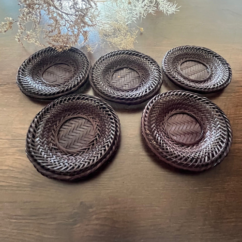 天然素材竹製編 春夏-秋用網目茶托5枚 コースター その他キッチン小物