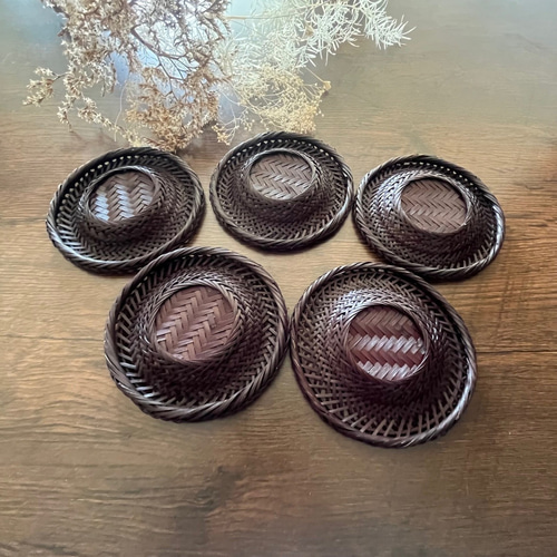 天然素材竹製編 春夏-秋用網目茶托5枚 コースター その他キッチン小物