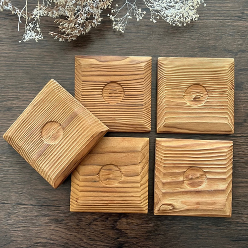 天然素材木製正方形茶托5枚 スクエアコースター その他キッチン小物
