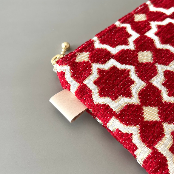 【受注制作】モロッカン生地のポーチ　マムニア　ミニ　レッド 2枚目の画像