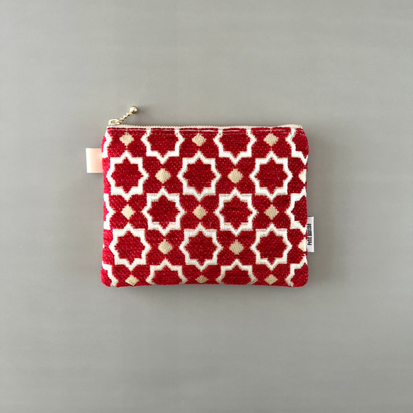 受注制作】 モロッカン生地のポーチ マムニア ミニ レッド ポーチ  