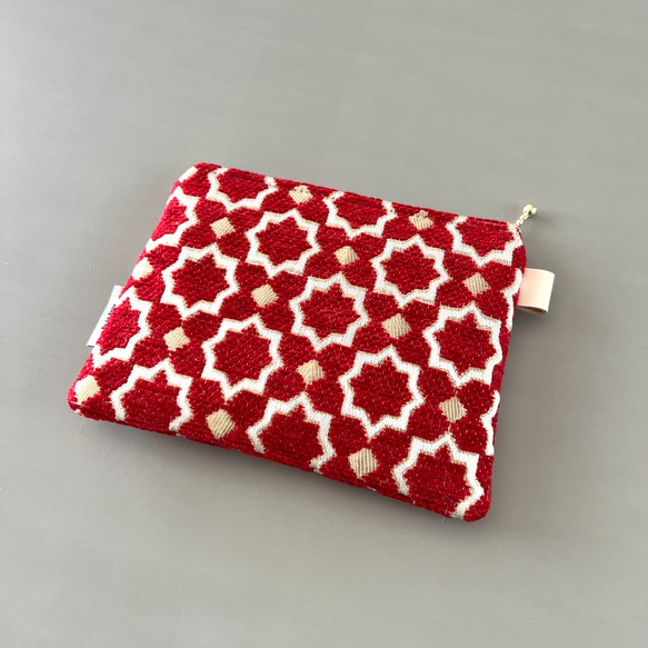 【受注制作】モロッカン生地のポーチ　マムニア　ミニ　レッド 5枚目の画像