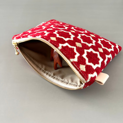 【受注制作】モロッカン生地のポーチ　マムニア　ミニ　レッド 4枚目の画像