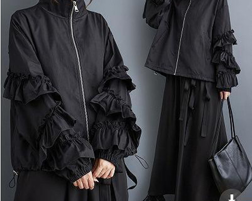 フリル付き ブラックジャケット 38サイズ ブラックフォーマル テーラードジャケット【4Lサイズあり