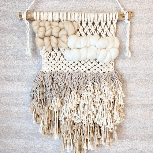 展示】〈1点もの〉流木 マクラメ×メリノウール 大型タペストリー