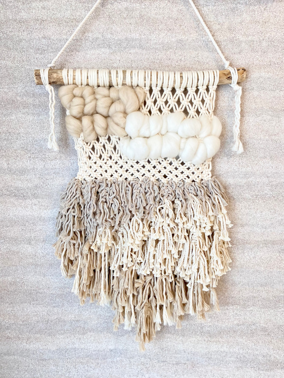 展示】〈1点もの〉流木 マクラメ×メリノウール 大型タペストリー