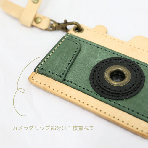 レトロ一眼レフカメラ型 パスケース ストラップ付 イタリアンタンニン