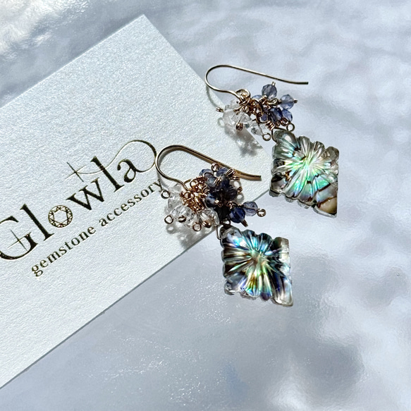 1点のみマザーオブパールアバロンシェル カービングピアスチャーム