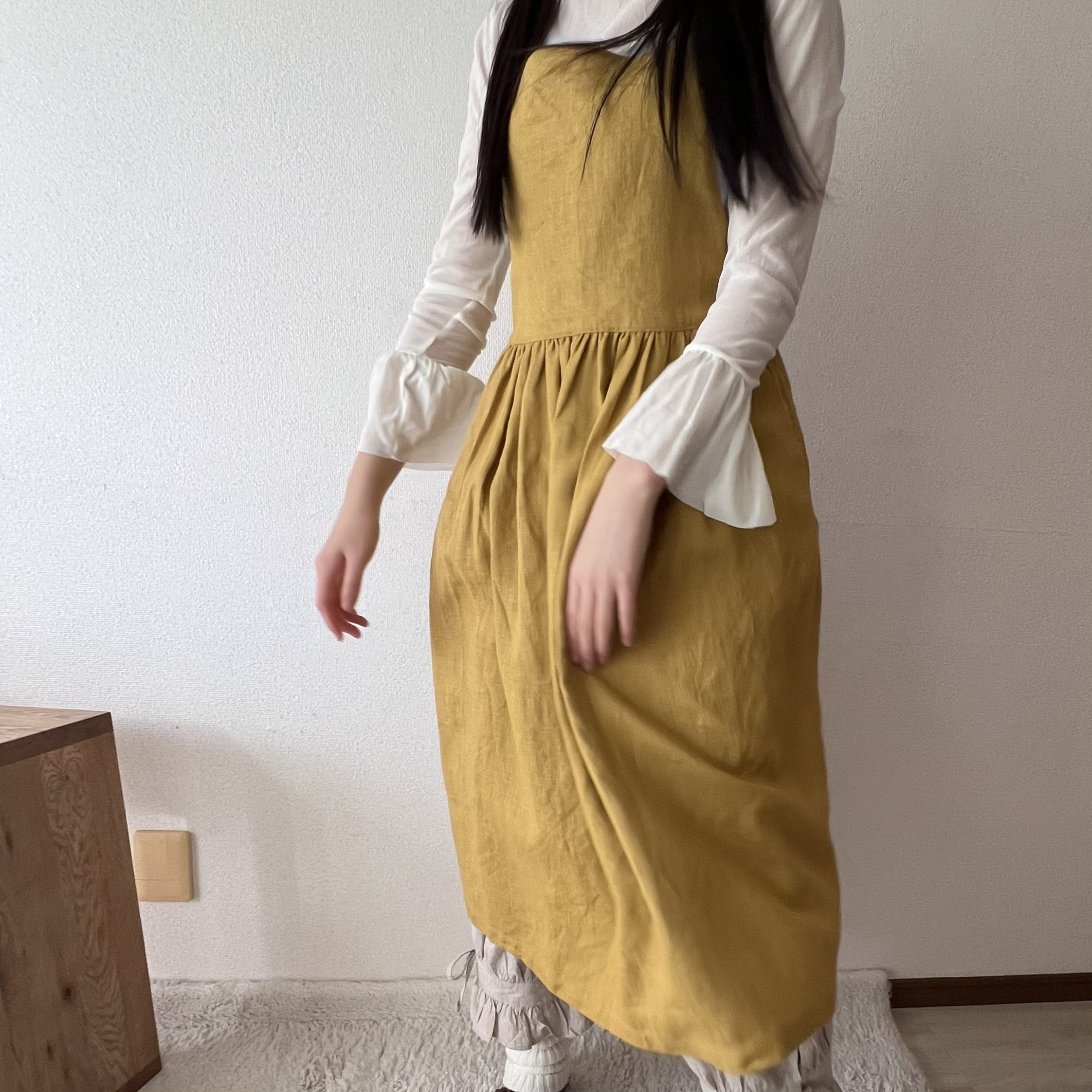 ギャザーエプロン(マスタード)