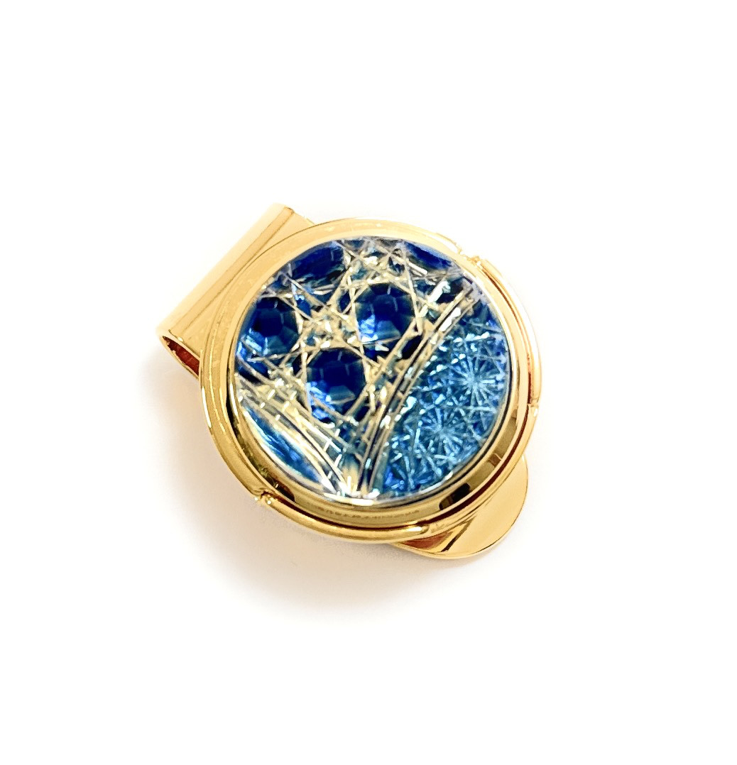 「上昇気流」東京切子ゴルフマーカー　幸運守護　ブルー　ゴールド