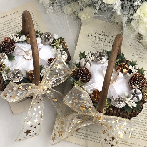 2個セット 2人で運ぶ リングピロー かご バスケット カゴ リングガール