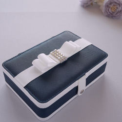 ブルーハート♡白リボン♡アクセサリーケース♡♡No.1945 再再販！【即納】ジュエリーボックス シンデレラブルー アクセサリー