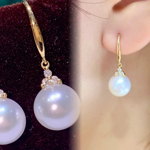 高級】淡水真珠 ダイヤモンド付きピアスk18