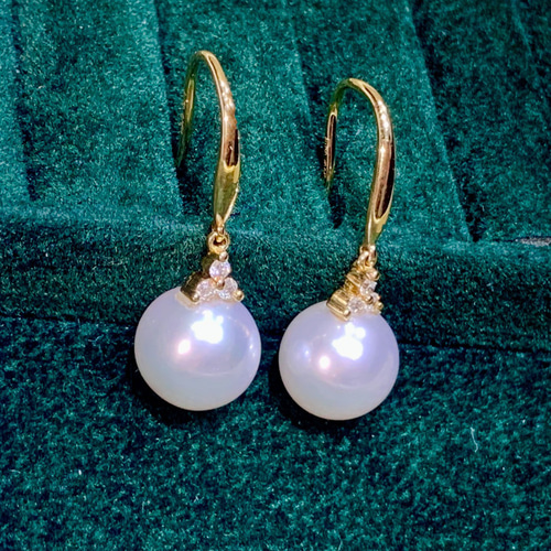 高級】淡水真珠 ダイヤモンド付きピアスk18