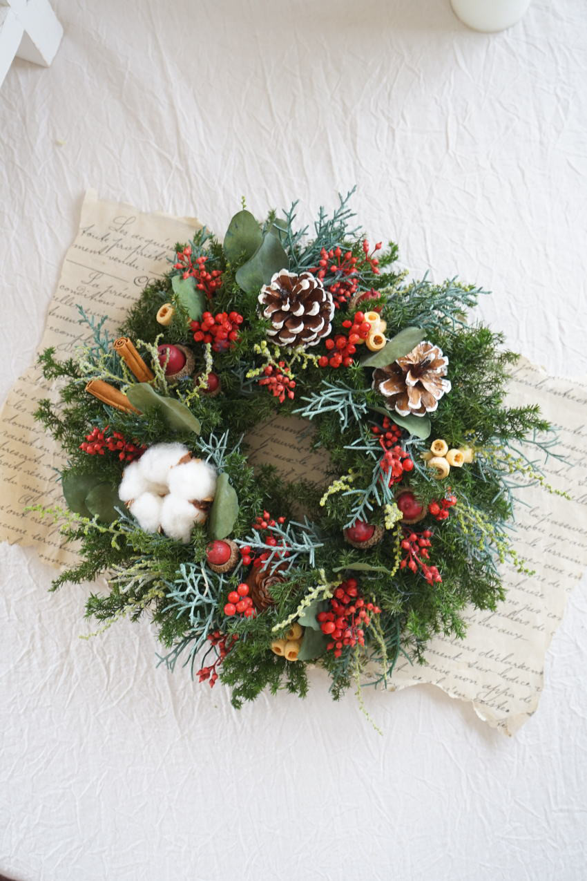 再販クリスマスリース レッド～プリザーブドフラワーリース