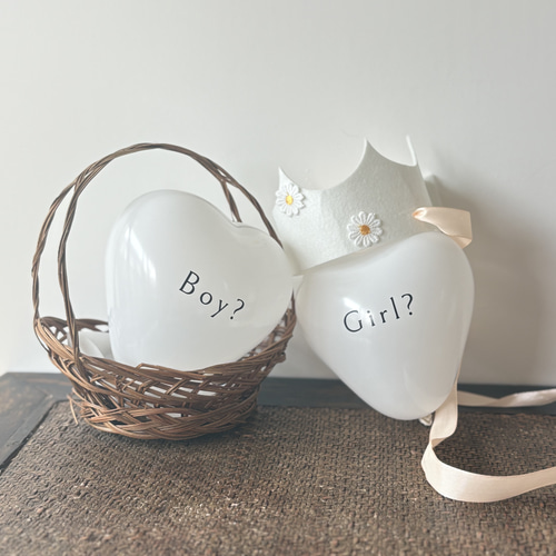 murai　セミビックバルーン　20→穴あきハートホワイト変更版 boy? girl? 性別発表バルーン2点セット 風船 マタニティフォト 撮影