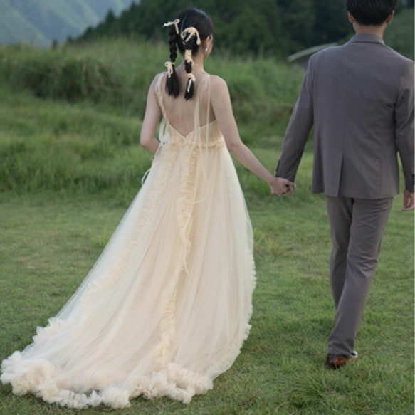 実例写真！カラードレス パーティードレス キャミソール Vネック  