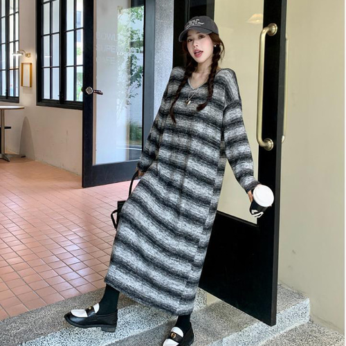 大きいサイズ ボーダー ワンピース ロング レディース 秋冬 春 新品