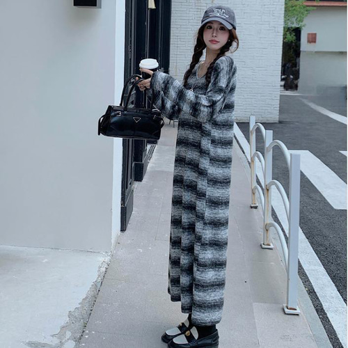 大きいサイズ ボーダー ワンピース ロング レディース 秋冬 春 新品