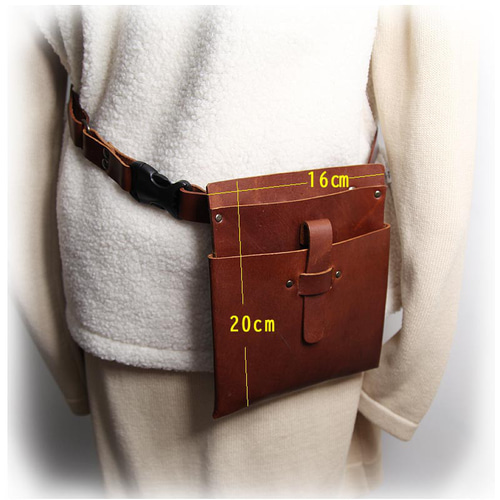 ロングベルト付 ヌメ革 茶 ベルトポーチ スマホケース ボディバッグ