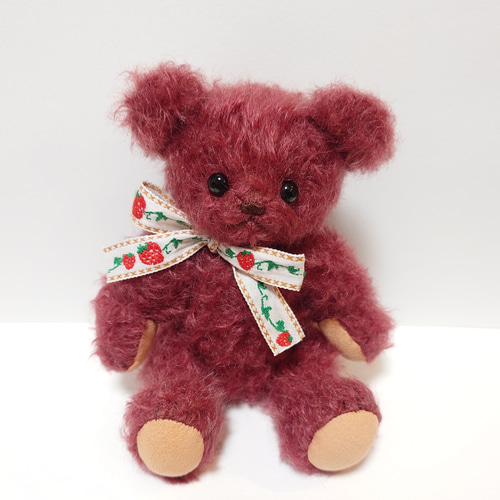 ハンドメイド テディベア バッグチャーム ストレートモヘア バター色 オレンジモヘア ミニテディベア 14cm ぬいぐるみ yukumao 通販