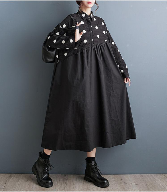 黒ドット柄長袖ワンピース tsuzurisaさん着用✴︎ maje 黒・白ドット柄