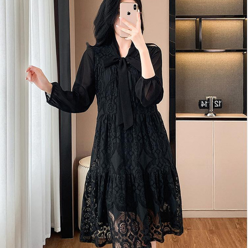 ワンピース 大きいサイズ レディース 秋冬 春 新品 長袖 総レース  