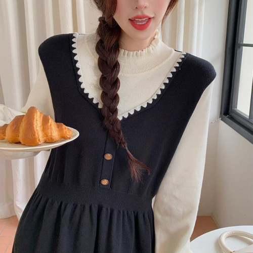 重ね着風 ワンピース 大きいサイズ レディース 秋冬 春 新品 重ね着風 ワンピース 大きいサイズ レディース 秋冬 春 新品