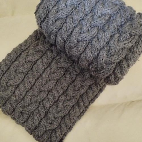 グレーみつあみケーブルアランマフラー手編み マフラー sakuracherry16