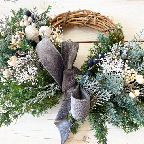 1.クリスマスハーフリース 冬支度ハンドメイド2022 ナチュラルクリスマス ハーフリース リース