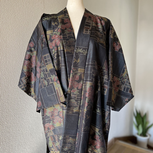 大島紬 作務衣 着物リメイクファッション 現品限り 華柄 大人のお洒落