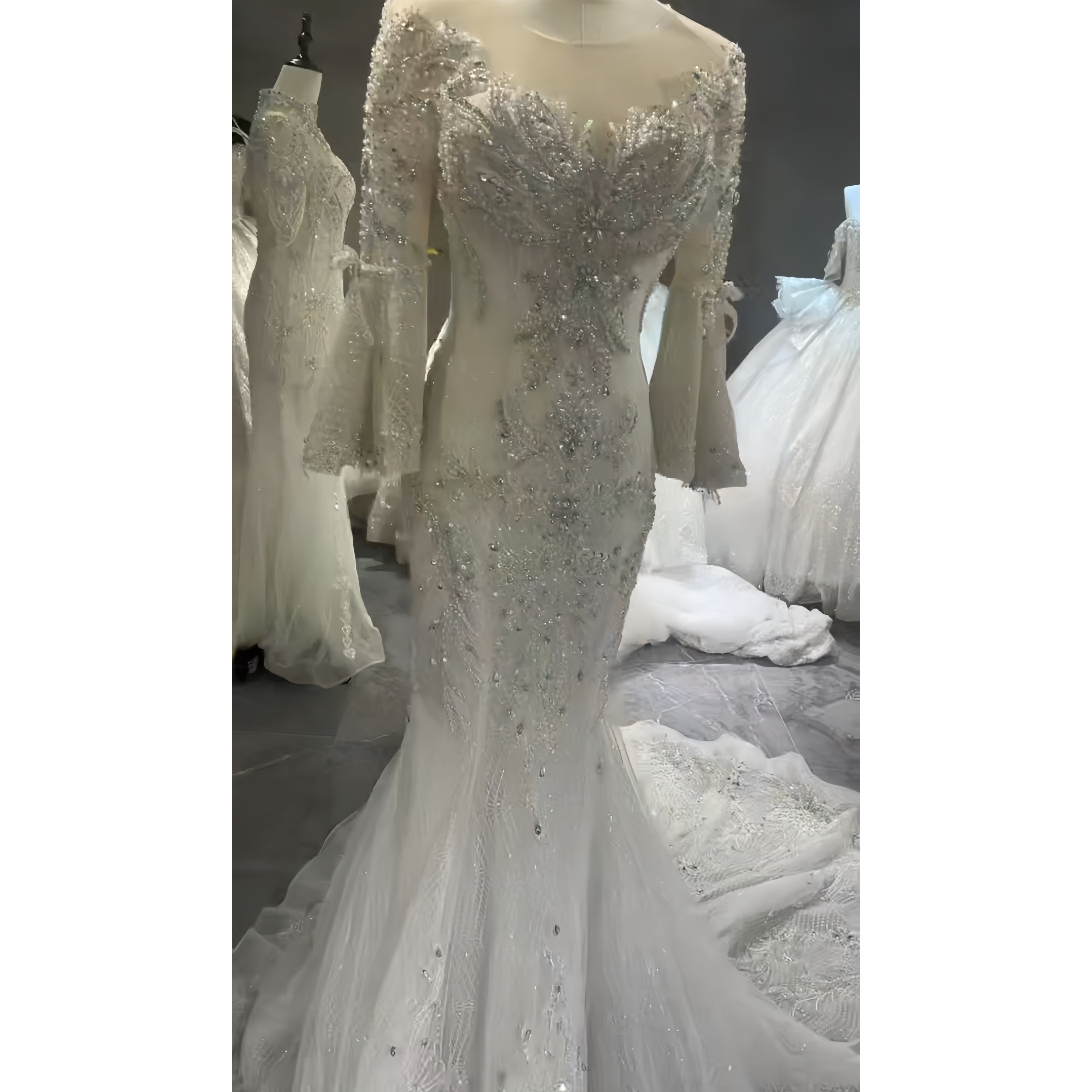 長袖　優雅　マーメイドドレス　上質なドレス　品質保証　サイズオーダー可能　編み上げ　エレガントなシルエット前撮りお呼ばれ