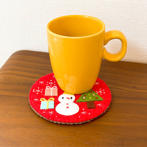 フェルト刺繍 雪だるまさんのクリスマスコースター その他