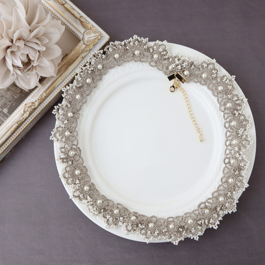 【送料無料】タティングレースの付け襟風ネックレス＊ゴールド＊