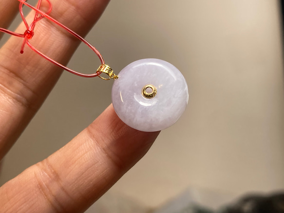 本翡翠k18ラベンダー平安玉璧ネックレストップ