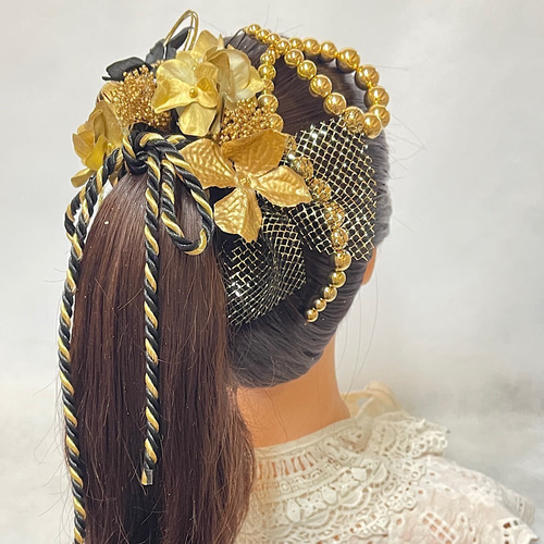 クールブラック 髪飾り ランダムボールチェーン ブラックゴールド 成人