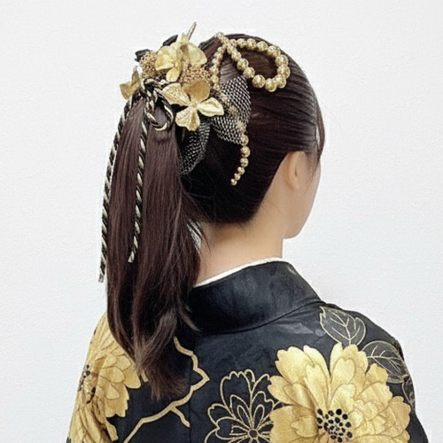 クールブラック 髪飾り ランダムボールチェーン ブラックゴールド 成人