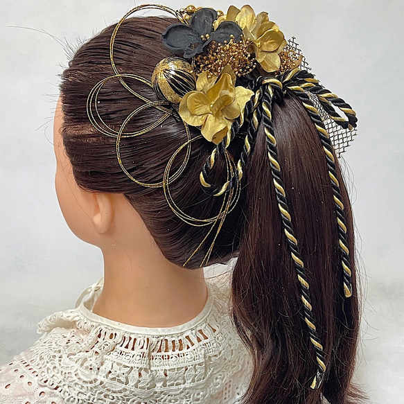 【通販 人気】 クールブラック 髪飾り ブラックゴールド 成人式 成人式髪飾り ヘアアクセサリー