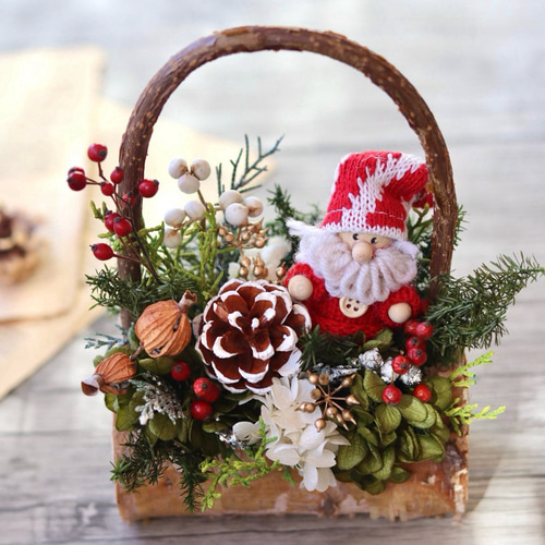 受注制作】☆ハンドル付き切り株のクリスマスアレンジ2024